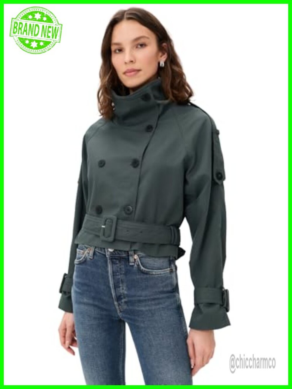 Cropped Trench Coat with Self-Belt Mid-Weight Twill